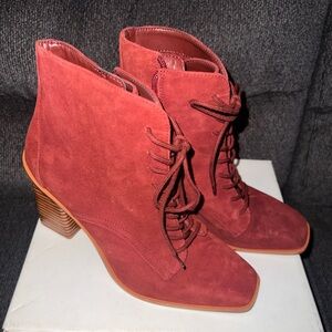 Vince Camuto Burgundy Lace-Up Suede Boots